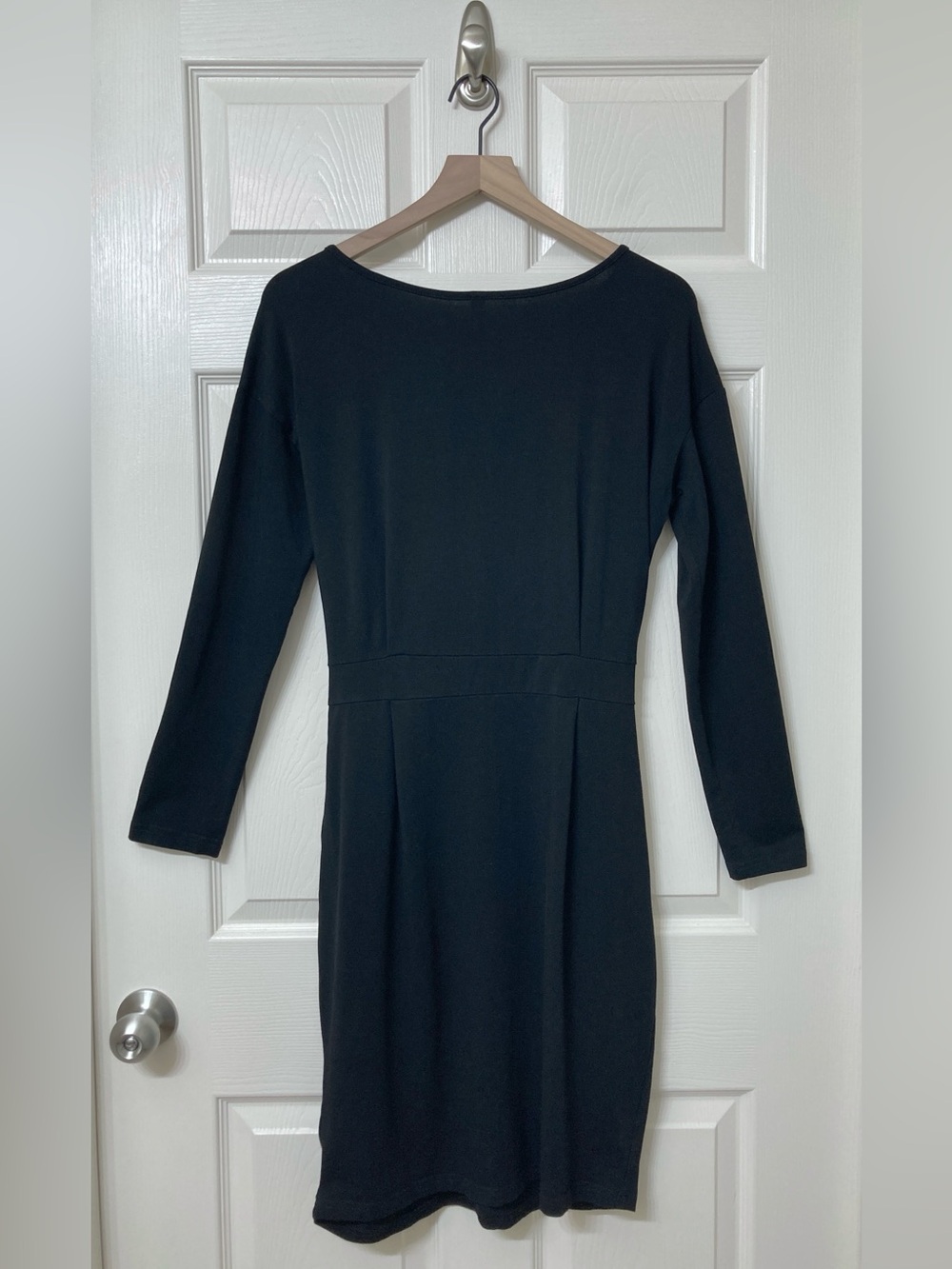 Pretty Garden Black Long Sleeve Tie Front Fitted Sheath Dress Large Party Event - Picture 4 of 8